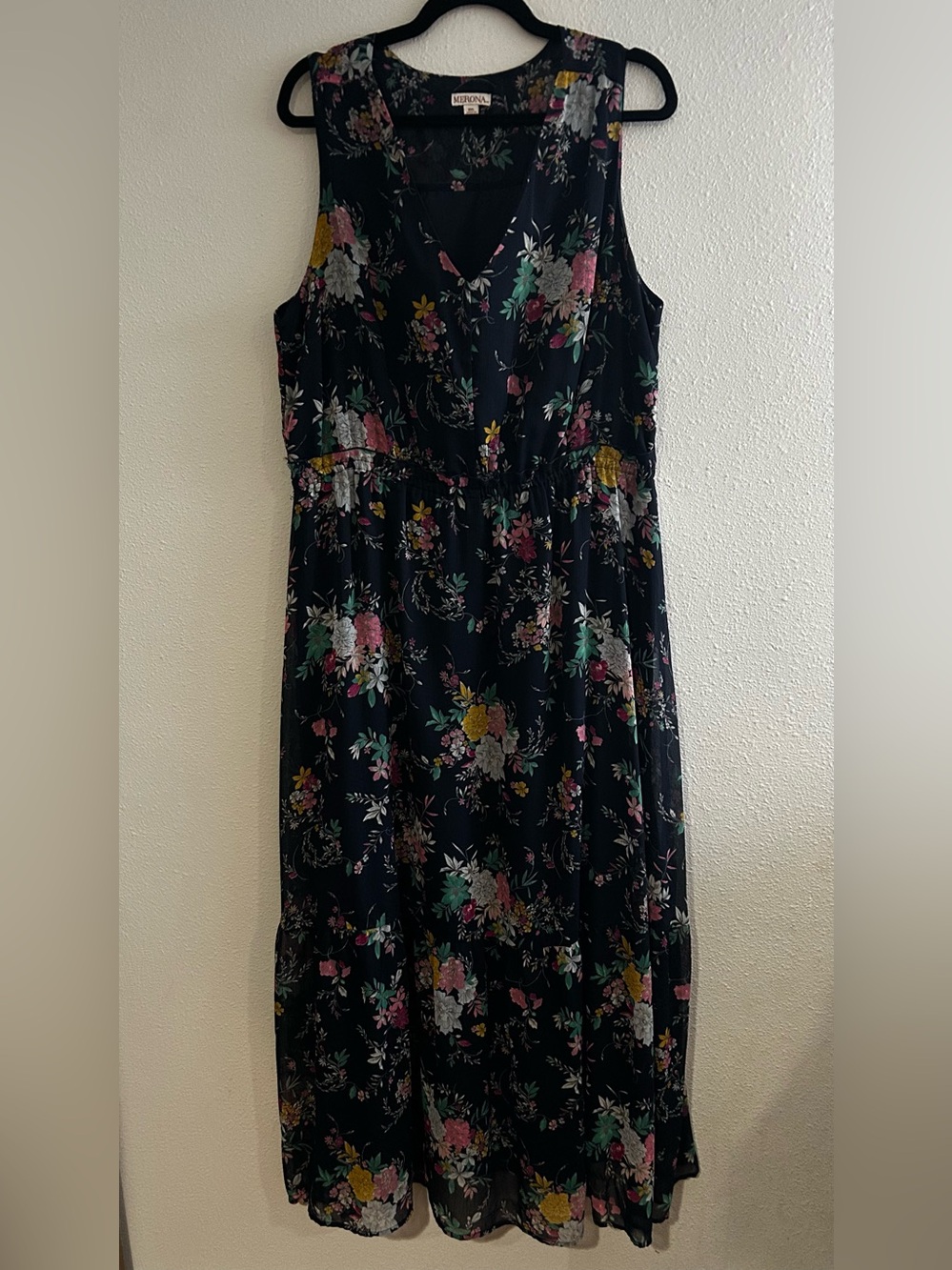 Merona Black Floral V-Neck Sleeveless Maxi Dress